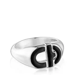 Silver and black enamel Signet ring TOUS MANIFESTO