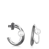 Silver and dark silver Plump Double hoop earrings