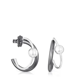 Silver and dark silver Plump Double hoop earrings