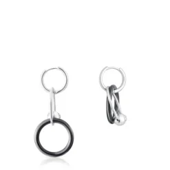 Silver and dark silver Plump Double hoop earrings