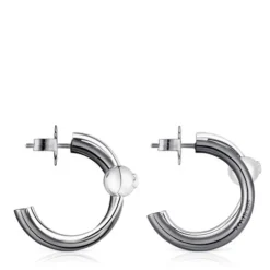 Silver and dark silver Plump Double hoop earrings