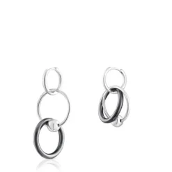 Silver and dark silver Plump Double hoop earrings