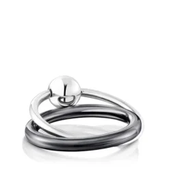 Silver and dark silver Plump Double ring