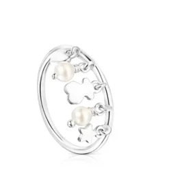 Silver and Pearls TOUS Cool Joy Ring with Bear, Heart and Star motifs