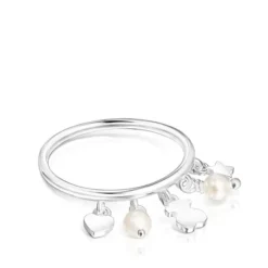 Silver and Pearls TOUS Cool Joy Ring with Bear, Heart and Star motifs
