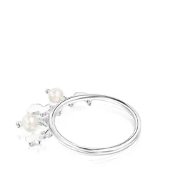 Silver and Pearls TOUS Cool Joy Ring with Bear, Heart and Star motifs