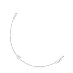 Silver bear chain Bracelet with a cultured pearl I-Bear