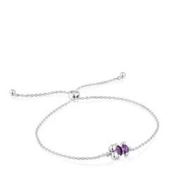 Silver bear motif chain Bracelet with lilac lab-grown sapphires Color Bear LGG