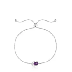 Silver bear motif chain Bracelet with lilac lab-grown sapphires Color Bear LGG
