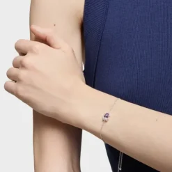 Silver bear motif chain Bracelet with lilac lab-grown sapphires Color Bear LGG
