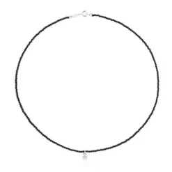 Silver Bold Bear Necklace with onyx and bear charm