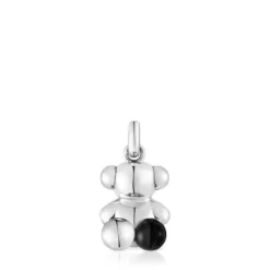 Silver Bold Bear pendant with onyx