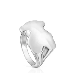 Silver Bold Motif bear Signet ring