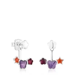 Silver Bold Motif Earrings with gemstones