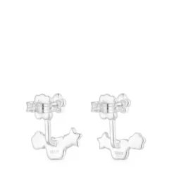 Silver Bold Motif Earrings with gemstones