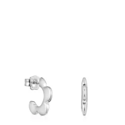 Silver Bold Motif flower Hoop earrings
