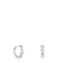 Silver Bold Motif flower motif Hoop earrings