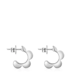 Silver Bold Motif flower Hoop earrings