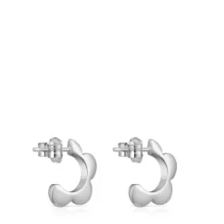 Silver Bold Motif flower Hoop earrings