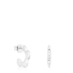 Silver Bold Motif flower Hoop earrings