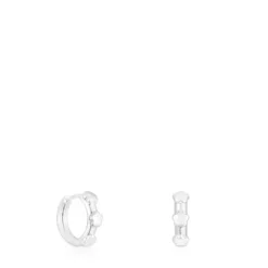 Silver Bold Motif flower motif Hoop earrings
