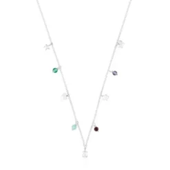 Silver Bold Motif Necklace with gemstones and motifs