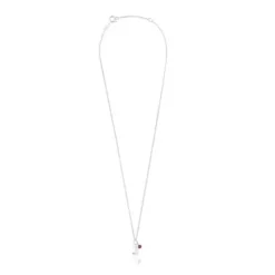 Silver Bold Motif Necklace with a rhodolite flower