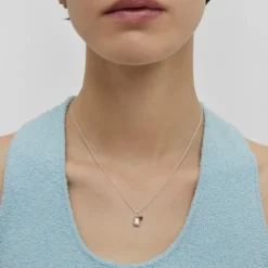Silver Bold Motif Necklace with an amethyst bear