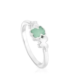 Silver Bold Motif Ring with an amazonite bear