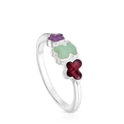 Silver Bold Motif Ring with gemstones and motifs