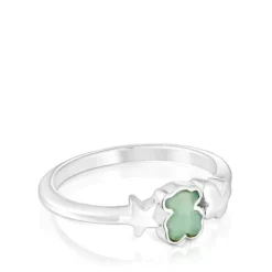 Silver Bold Motif Ring with an amazonite bear