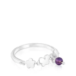 Silver Bold Motif Ring with amethyst