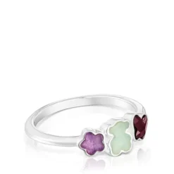 Silver Bold Motif Ring with gemstones and motifs