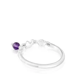 Silver Bold Motif Ring with amethyst