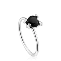 Silver Color Pills Heart ring with onyx