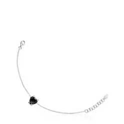 Silver Color Pills Heart bracelet with onyx