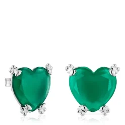 Silver Color Pills Heart earrings with treated chalcedony