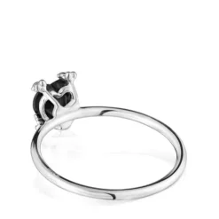 Silver Color Pills Heart ring with onyx