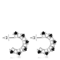 Silver Color Pills Hoop earrings with onyx