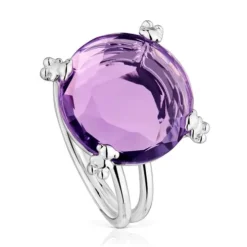 Silver Color Pills Ring with amethyst