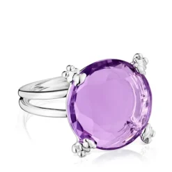 Silver Color Pills Ring with amethyst
