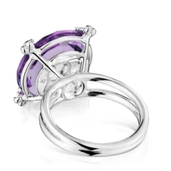 Silver Color Pills Ring with amethyst