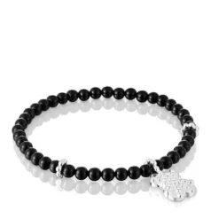 Silver elastic Bracelet with onyx and bear charm TOUS Grain