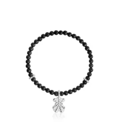 Silver elastic Bracelet with onyx and bear charm TOUS Grain