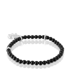Silver elastic Bracelet with onyx and bear charm TOUS Grain