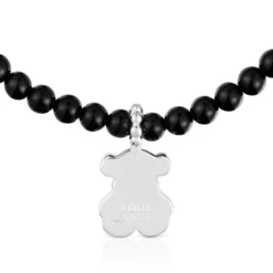 Silver elastic Bracelet with onyx and bear charm TOUS Grain