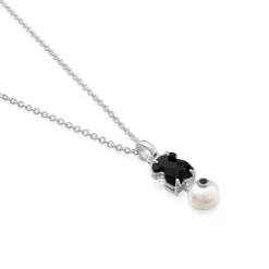 Silver Erma Necklace with Onyx, Pearl and Spinel