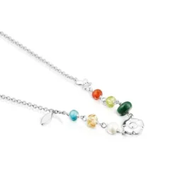 Silver Fragile Nature Necklace with Gemstones