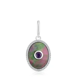 Silver medallion Pendant with nacre, amethyst and topaz Medallions