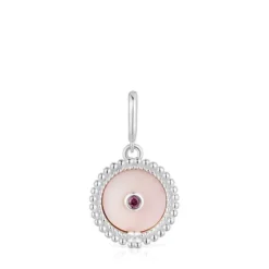 Silver medallion Pendant with nacre, rhodolite and bear motif Medallions